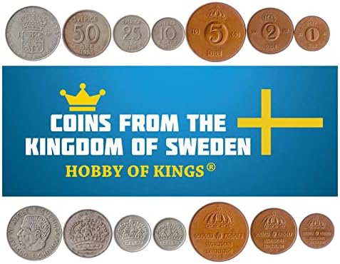 3 מטבעות משוודיה | אוסף סט מטבעות שוודי 1 2 5 עפרות | הופץ 1909-1950 | שלושה כתרים